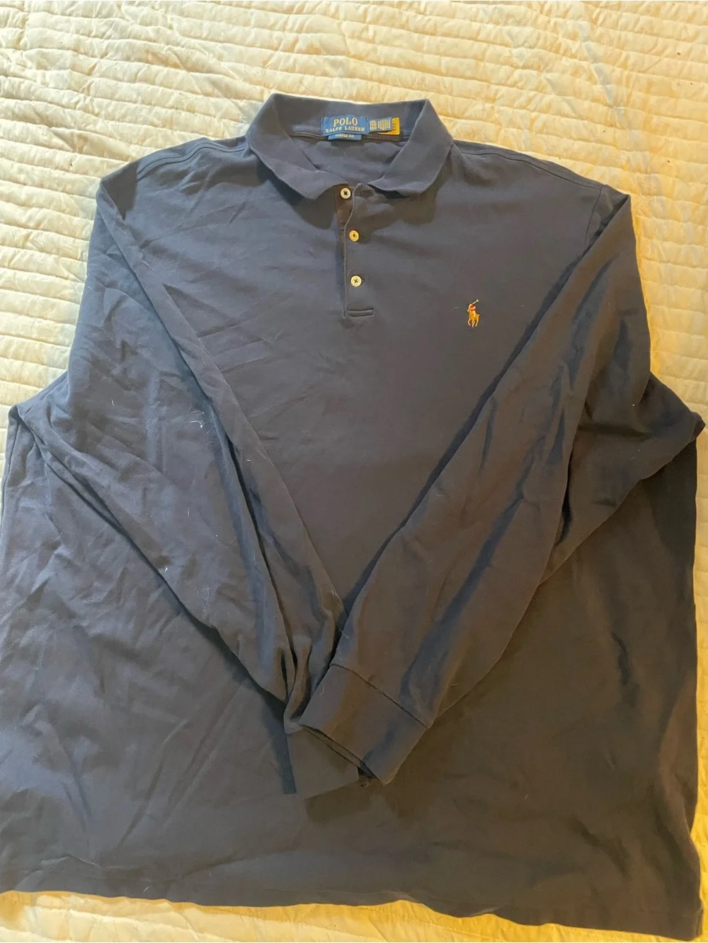 Polo by Ralph Lauren Navy Long-Sleeve Classic Polo with Gold Pony